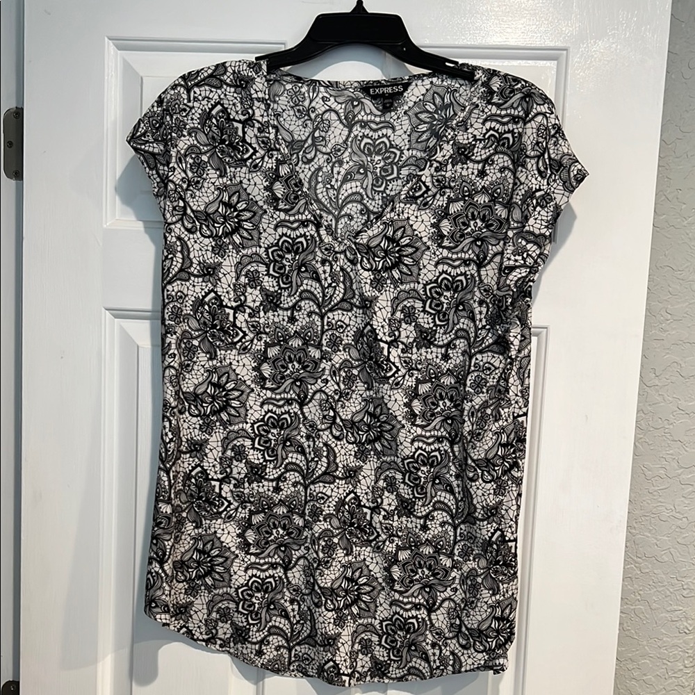 Express Black and White Blouse with Intricate Pattern